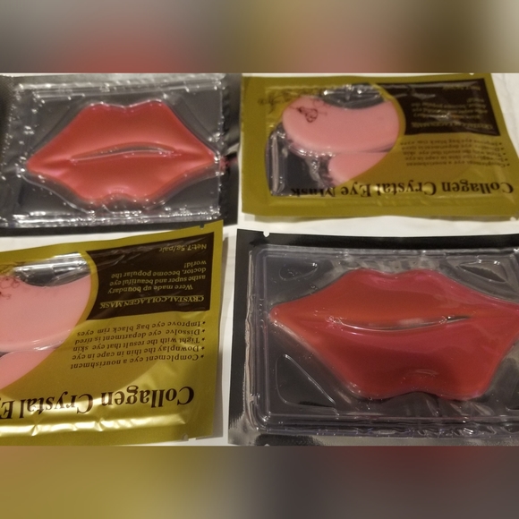 2 Pink Crystal Collagen Eye Masks, & 2 Lip Masks, Small Makeup Bag & 3 Earrin… - Picture 2 of 9